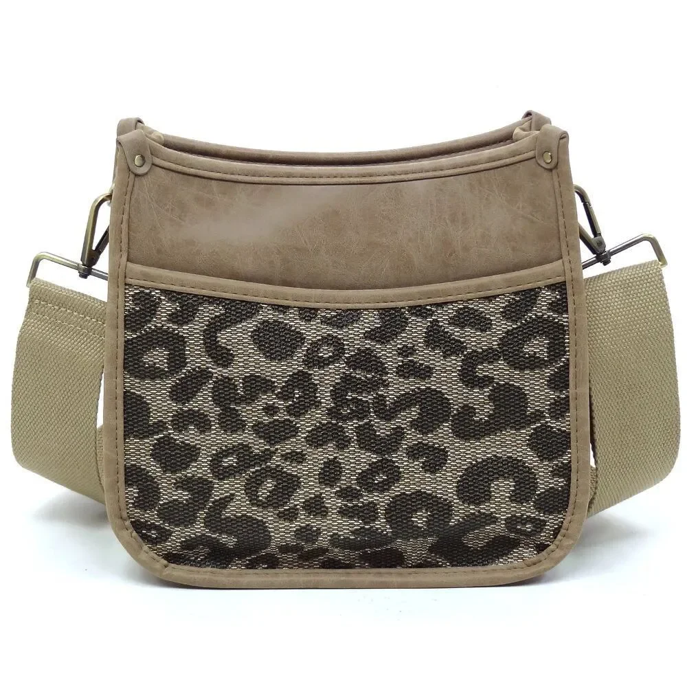 Women's Trendy Leopard Print Stone Colorblock Guitar Strap Hobo Crossbody Bag